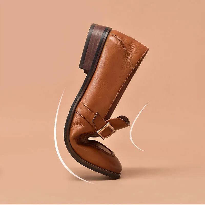 BeauToday Cow Leather Slip-on Loafers with Buckle Decoration for Women