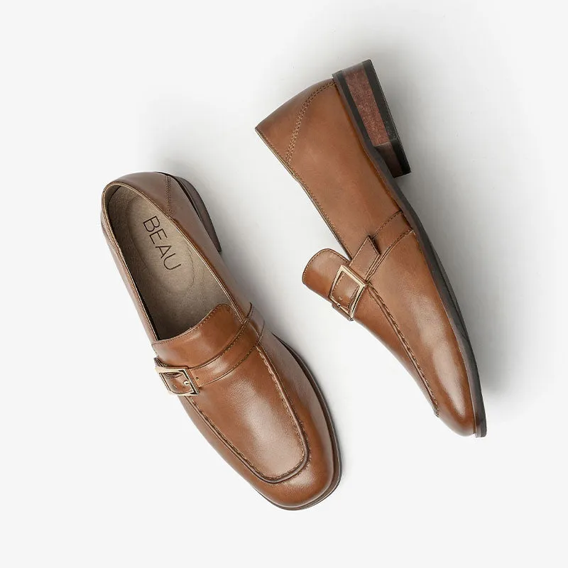 BeauToday Cow Leather Slip-on Loafers with Buckle Decoration for Women