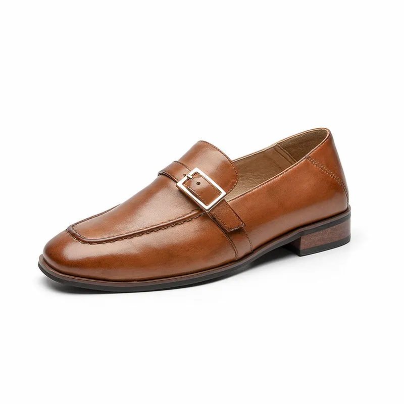 BeauToday Cow Leather Slip-on Loafers with Buckle Decoration for Women