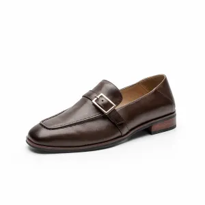 BeauToday Cow Leather Slip-on Loafers with Buckle Decoration for Women