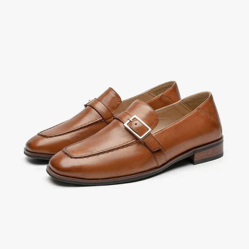 BeauToday Cow Leather Slip-on Loafers with Buckle Decoration for Women
