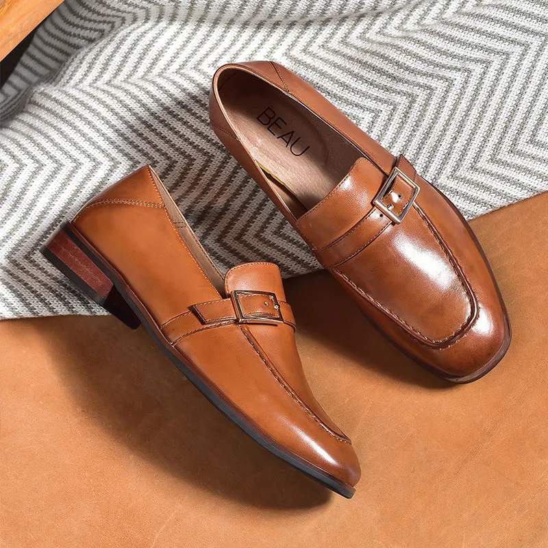 BeauToday Cow Leather Slip-on Loafers with Buckle Decoration for Women