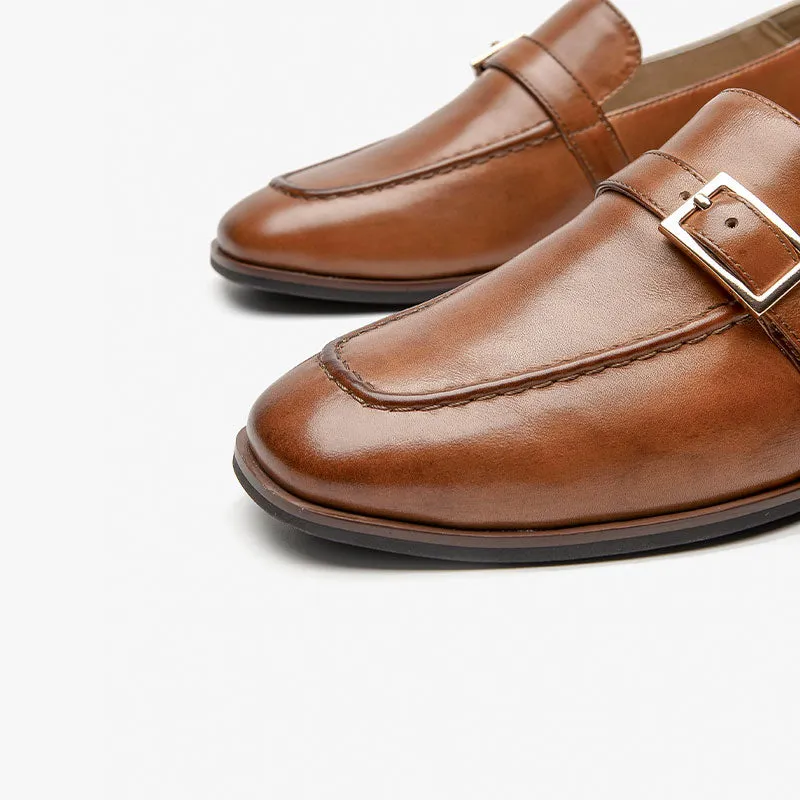 BeauToday Cow Leather Slip-on Loafers with Buckle Decoration for Women