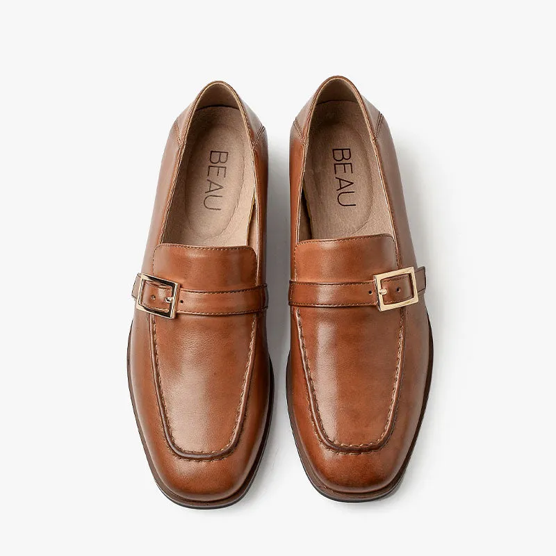 BeauToday Cow Leather Slip-on Loafers with Buckle Decoration for Women