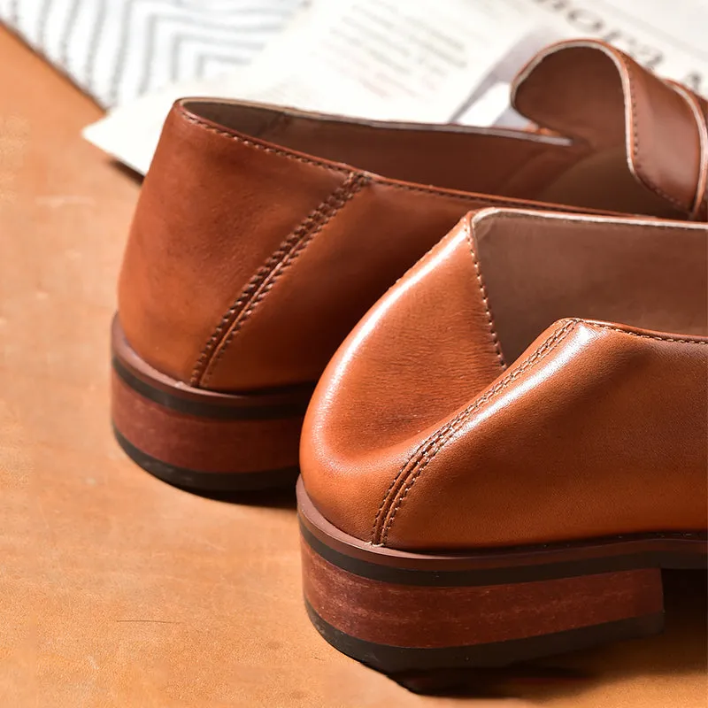 BeauToday Cow Leather Slip-on Loafers with Buckle Decoration for Women