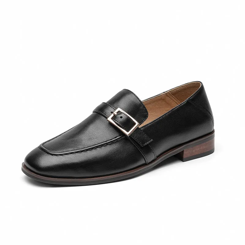 BeauToday Cow Leather Slip-on Loafers with Buckle Decoration for Women