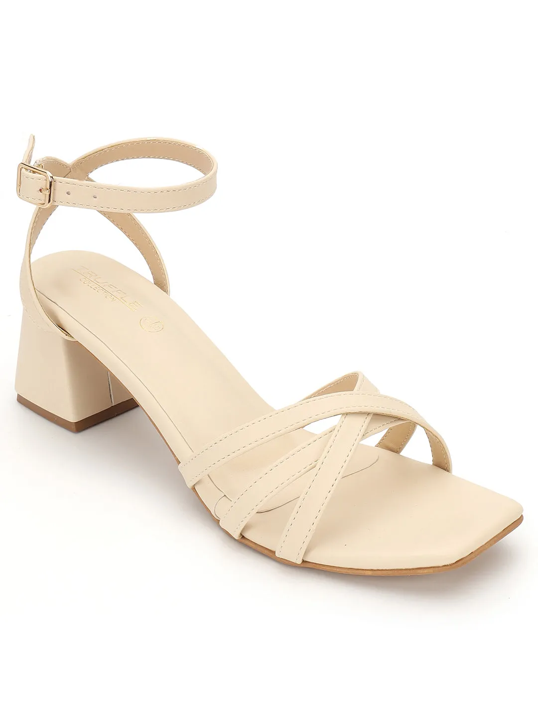 Beige PU Stylish Buckle Block Sandals (TC-NK-001-BEIG)