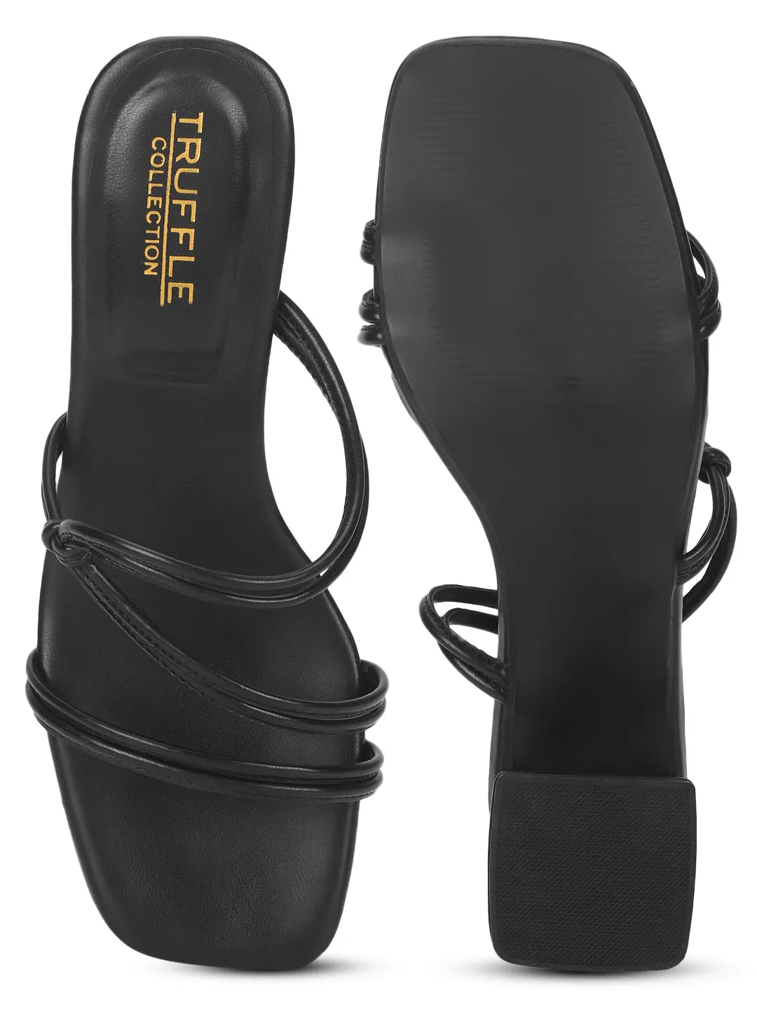 Black PU Strappy Block Heel Mules (TC-ST-1300-BLK)