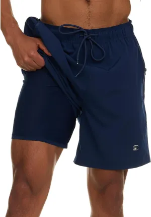 Champion Mens Swim Trunks with Compression Liner, 2 in 1 Mens Bathing Suit Shorts, 7 Inch Inseam Board Shorts for Swimming