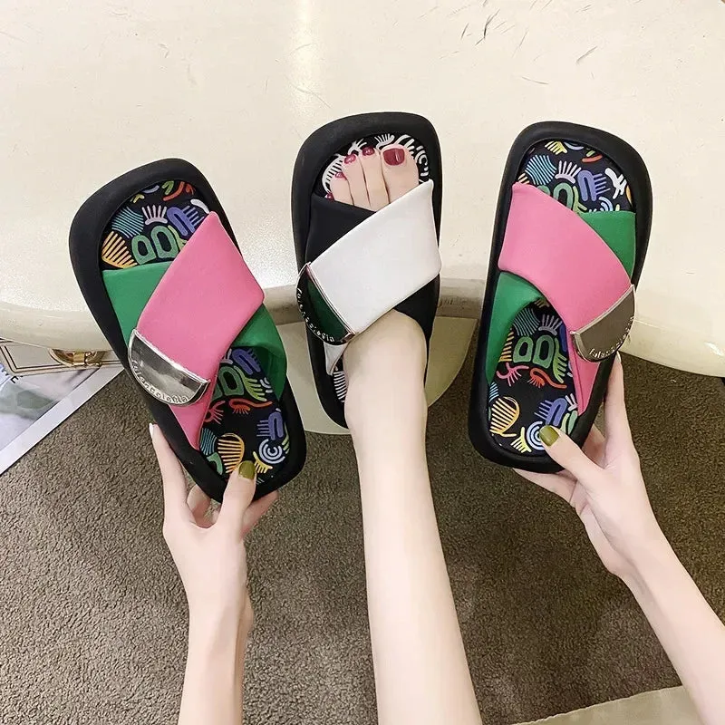 Colorful Graffiti Platform Sandals