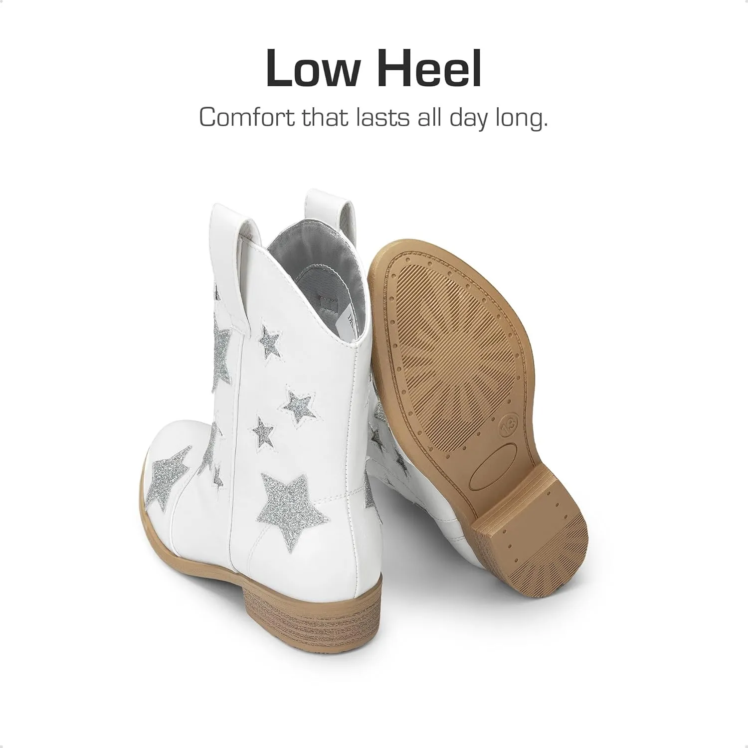 DREAM PAIRS Girls Cowgirl Boots Mid Calf Glitter Cowboy Western Boots Toddler Girls Star Riding Shoes
