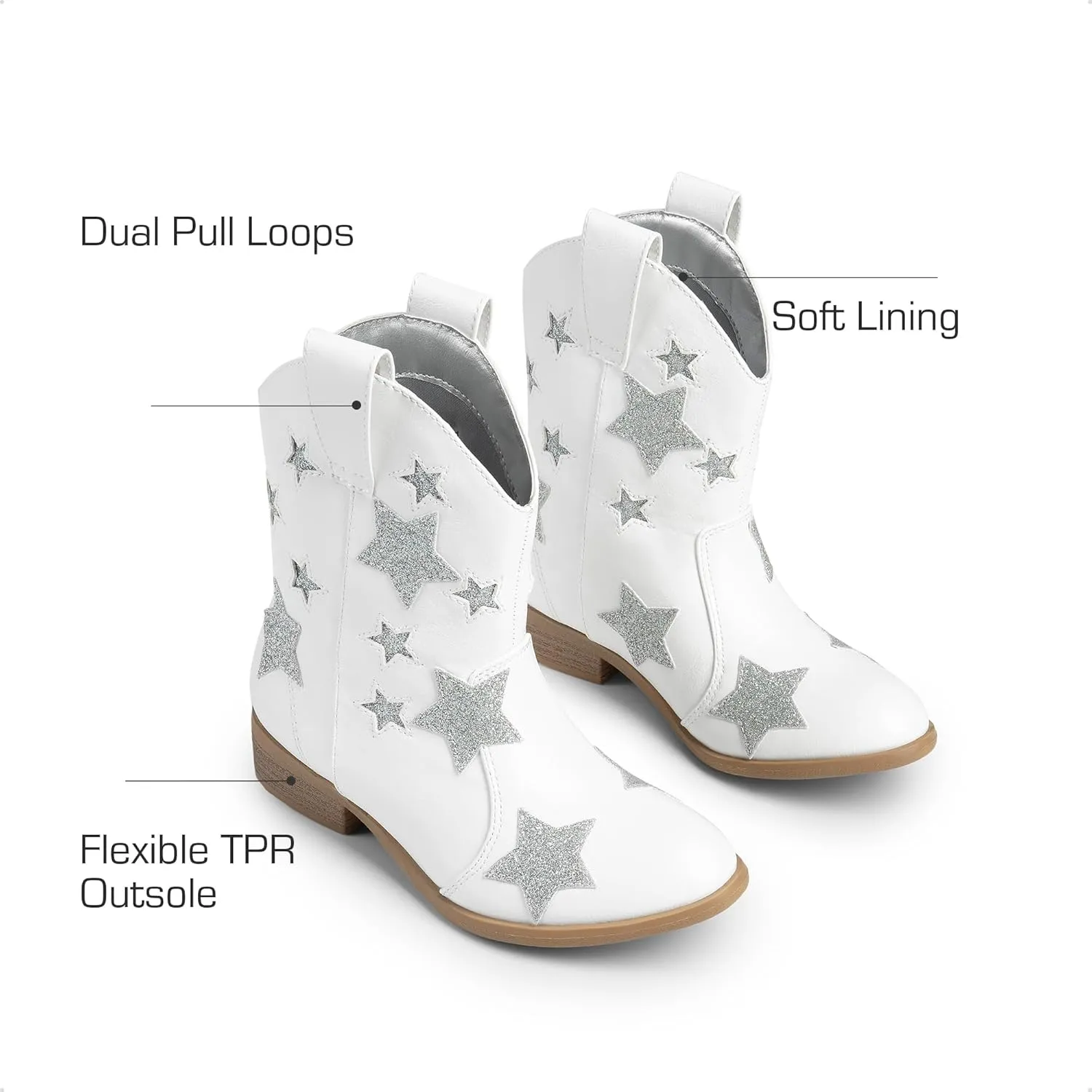DREAM PAIRS Girls Cowgirl Boots Mid Calf Glitter Cowboy Western Boots Toddler Girls Star Riding Shoes