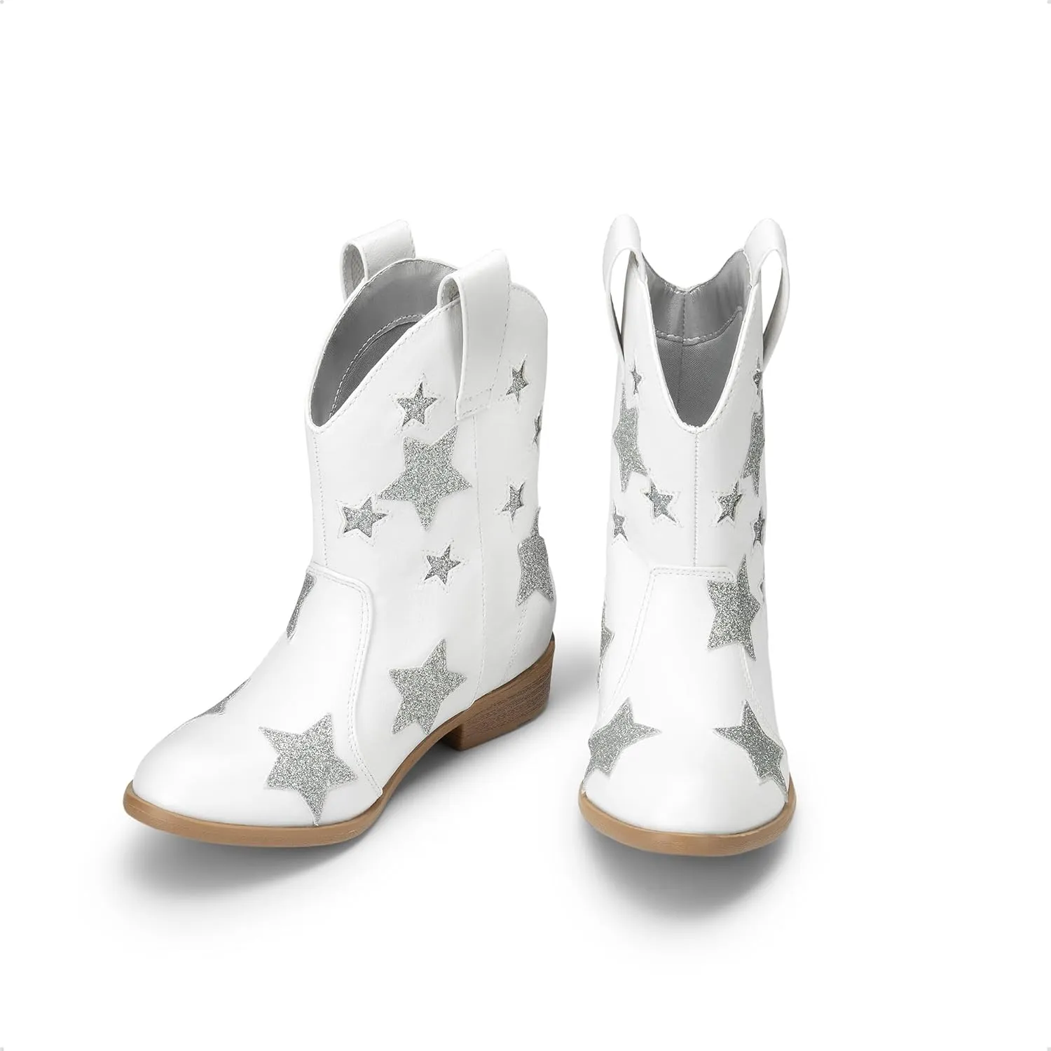 DREAM PAIRS Girls Cowgirl Boots Mid Calf Glitter Cowboy Western Boots Toddler Girls Star Riding Shoes