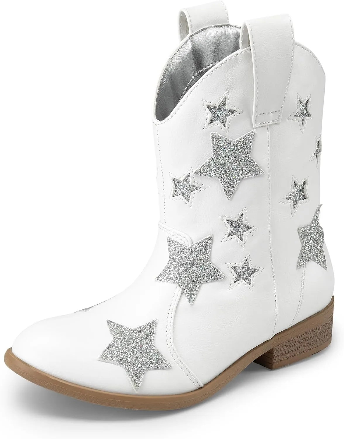 DREAM PAIRS Girls Cowgirl Boots Mid Calf Glitter Cowboy Western Boots Toddler Girls Star Riding Shoes