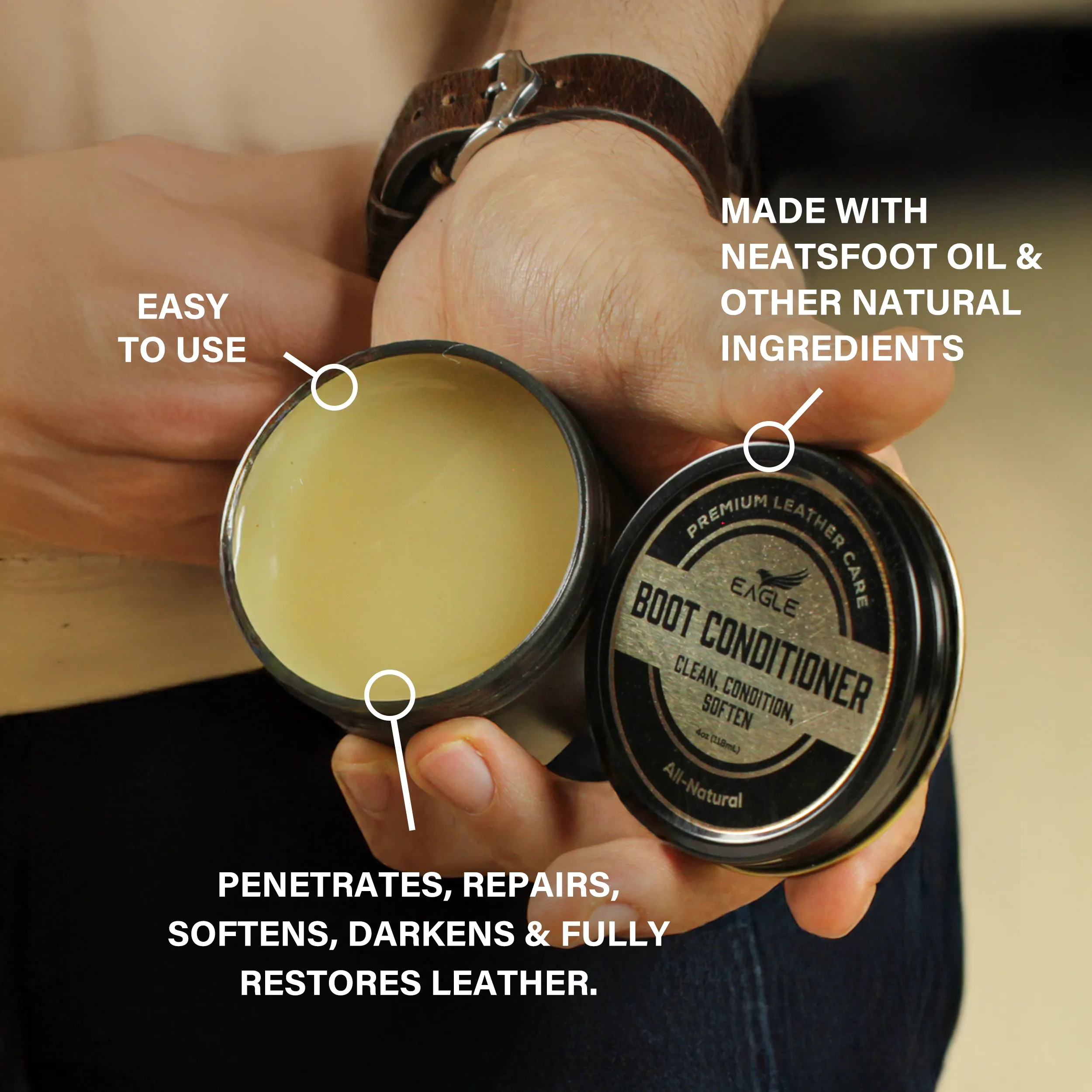 Eagle Leather Balm - Compatible with Dr. Martens Wonder Balsam - Premium Leather Conditioner for Boots, Shoes, and Jackets - Softens, Conditions, and Restores Dry, Cracked Leather(120mL)
