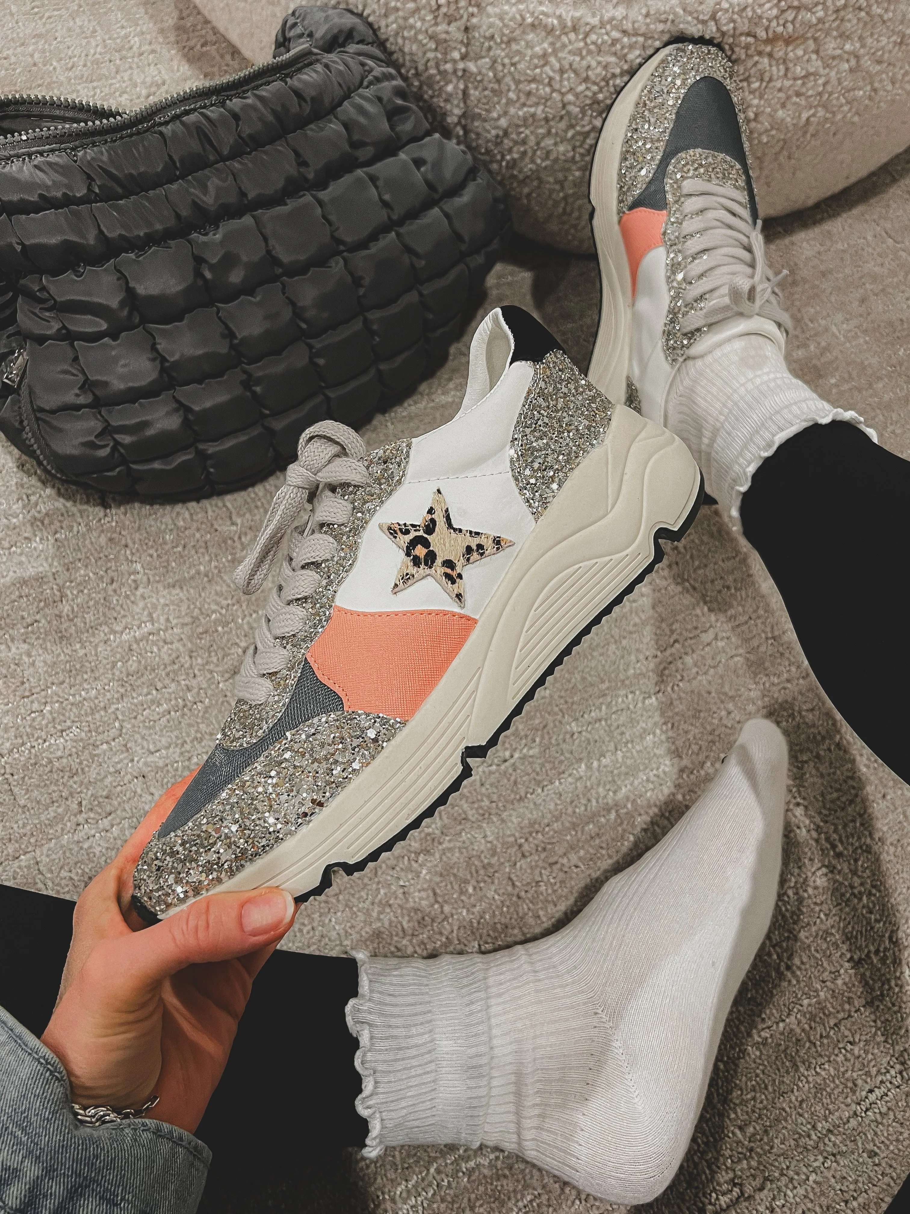 Glitter Leopard Star Colorblock Sneaker