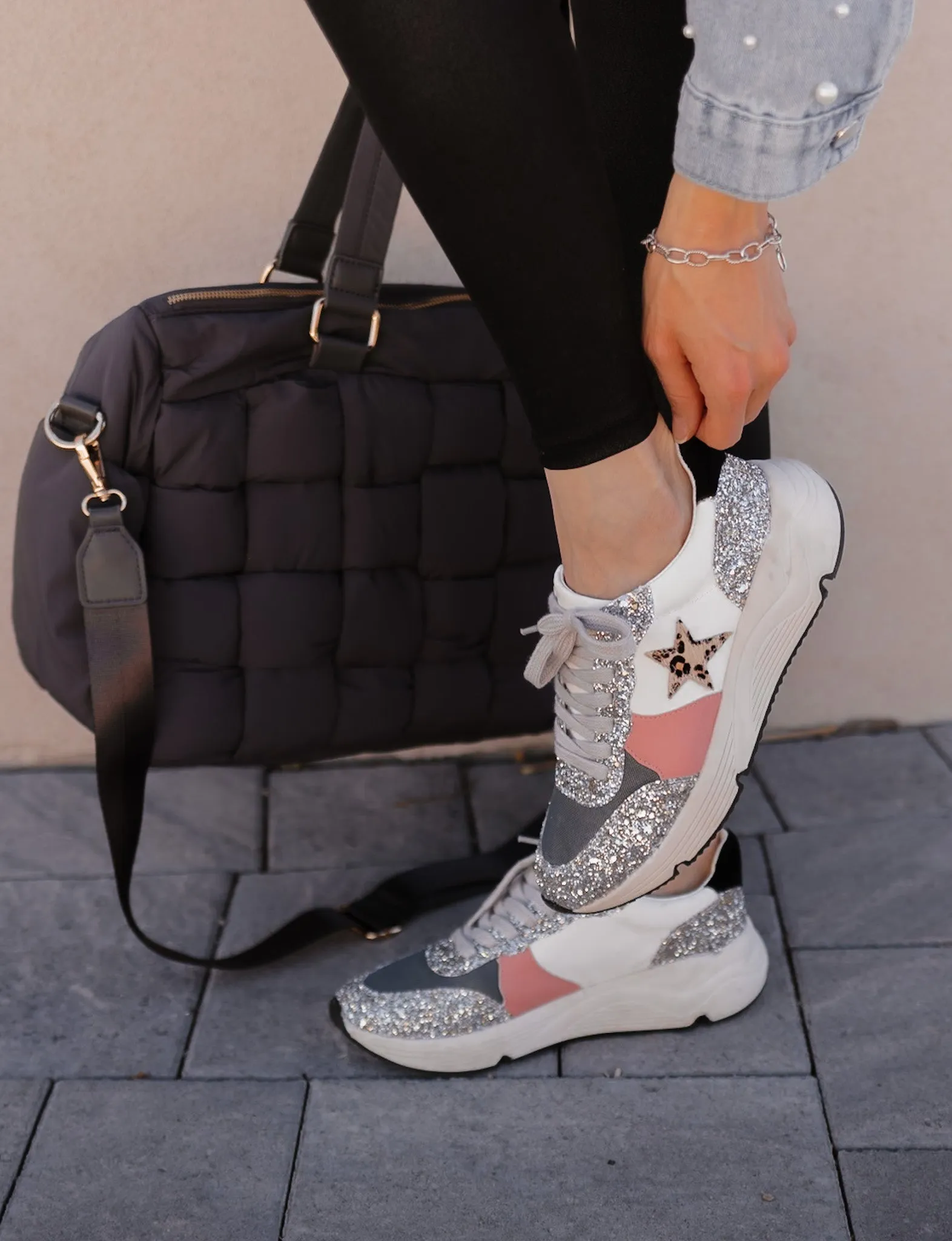 Glitter Leopard Star Colorblock Sneaker