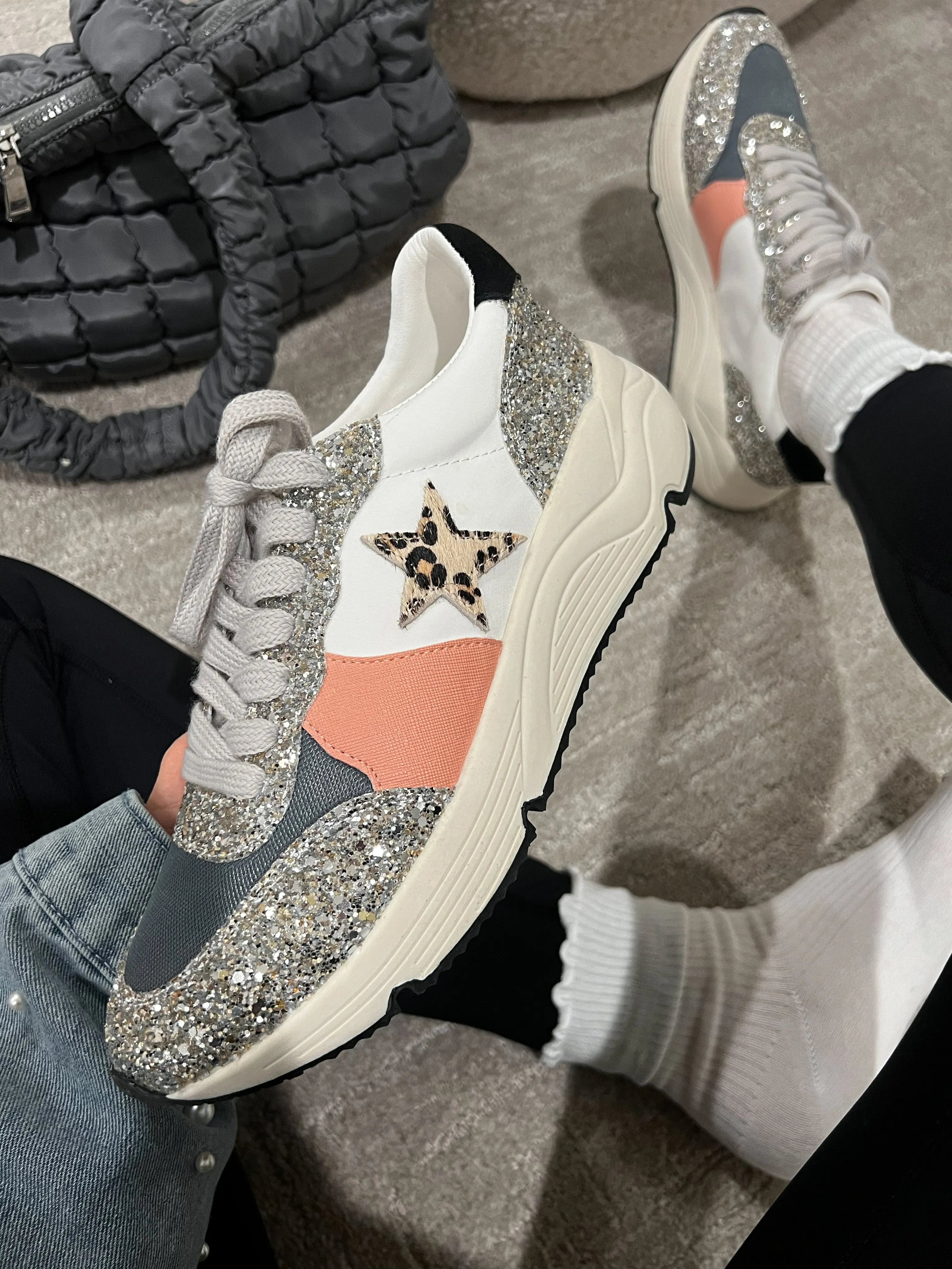 Glitter Leopard Star Colorblock Sneaker