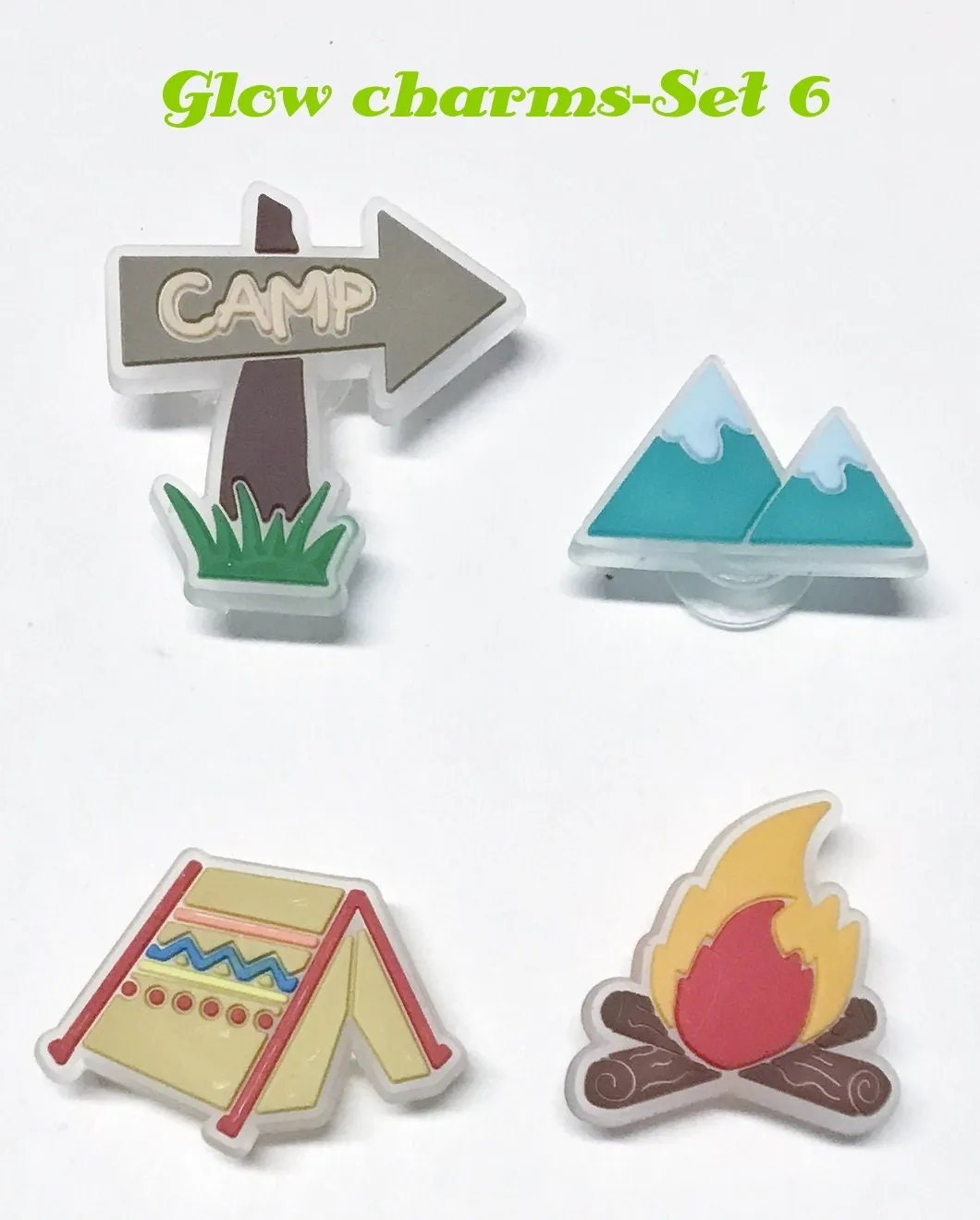 Glow in the dark shoe charm sets-reduced prices, camp, bunny, dinosaur