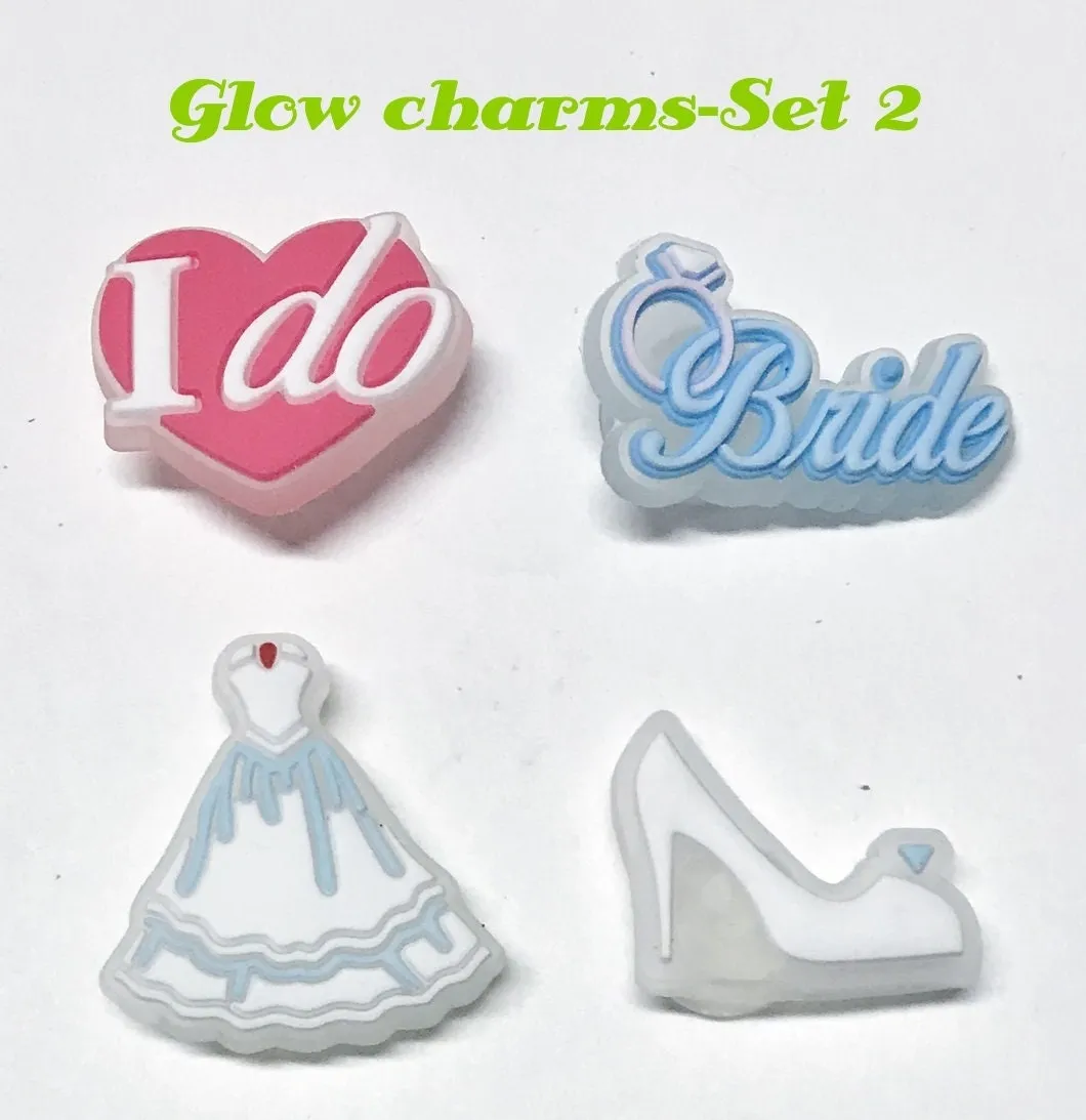 Glow in the dark shoe charm sets-reduced prices, camp, bunny, dinosaur