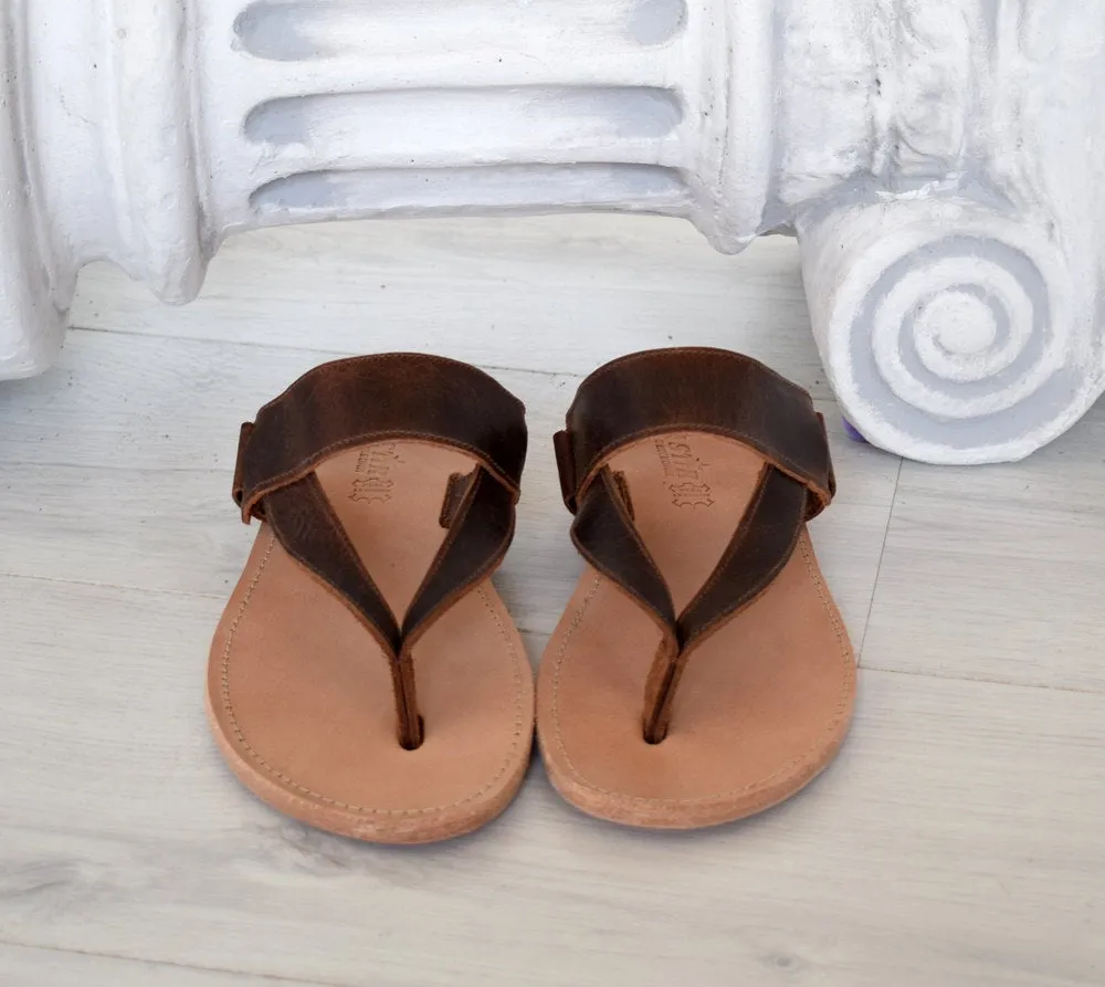 Handmade Genuine Leather brown sandals, Flip Flop Sandals, Jesus Sandals, , Ancient Greek leather sandals, Astir leather sandals, DELOS