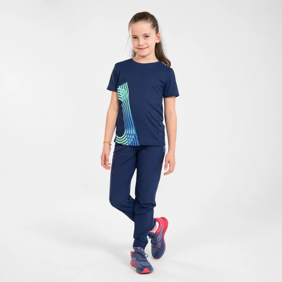 Kids Running Trousers w/ Zip - Kiprun Dry  Navy