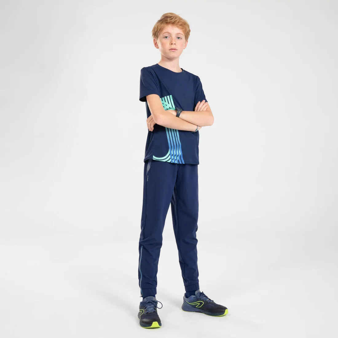 Kids Running Trousers w/ Zip - Kiprun Dry  Navy