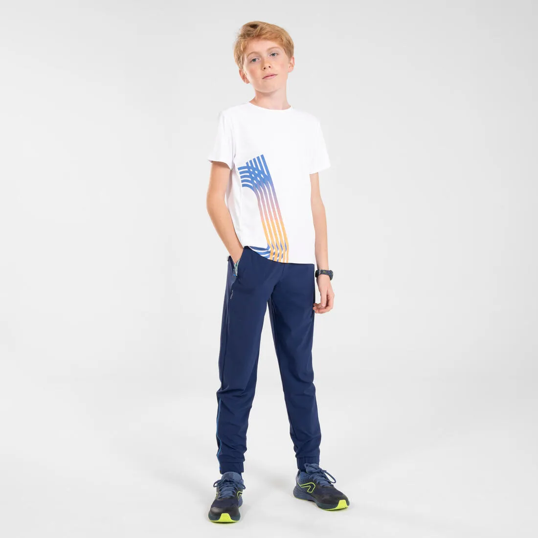 Kids Running Trousers w/ Zip - Kiprun Dry  Navy