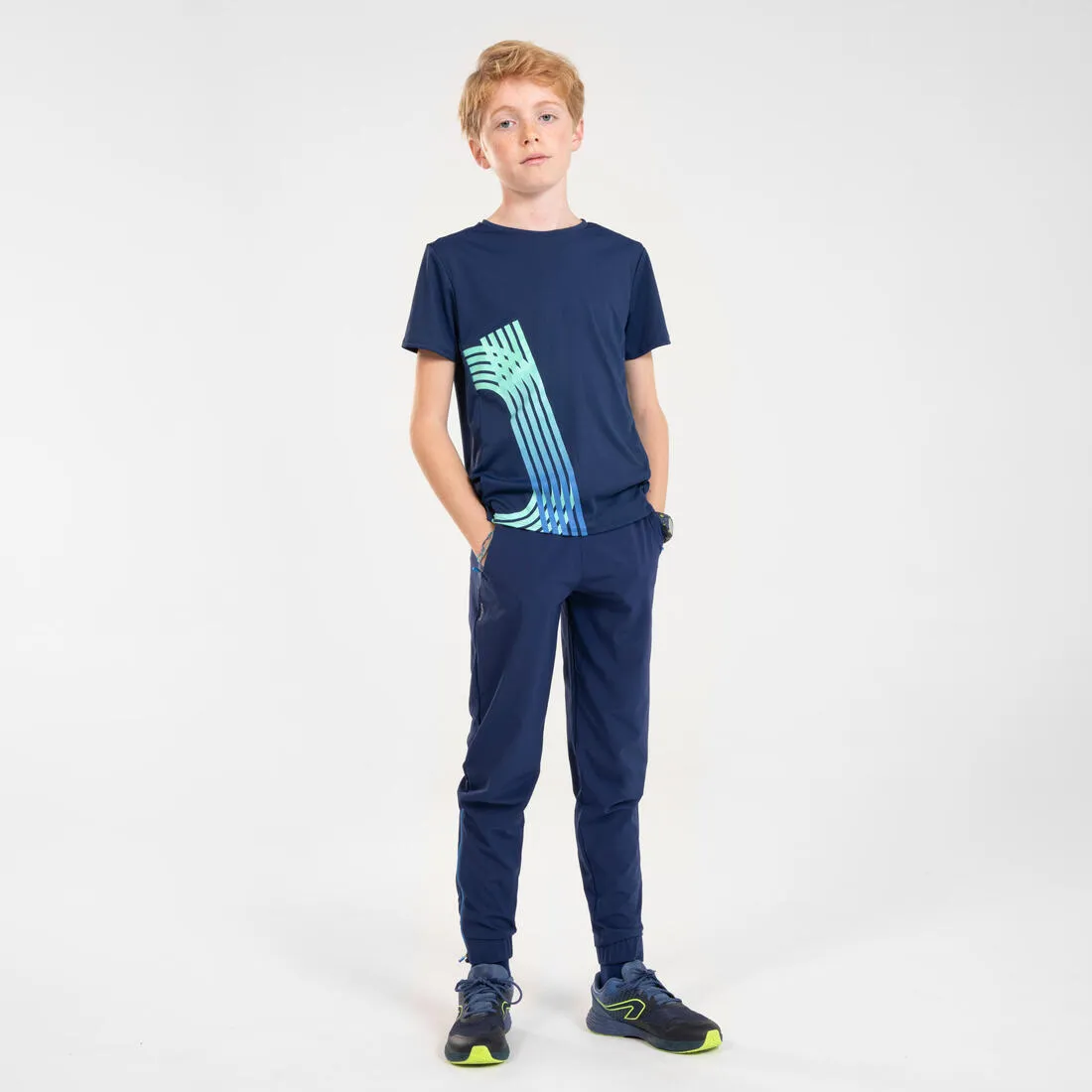 Kids Running Trousers w/ Zip - Kiprun Dry  Navy