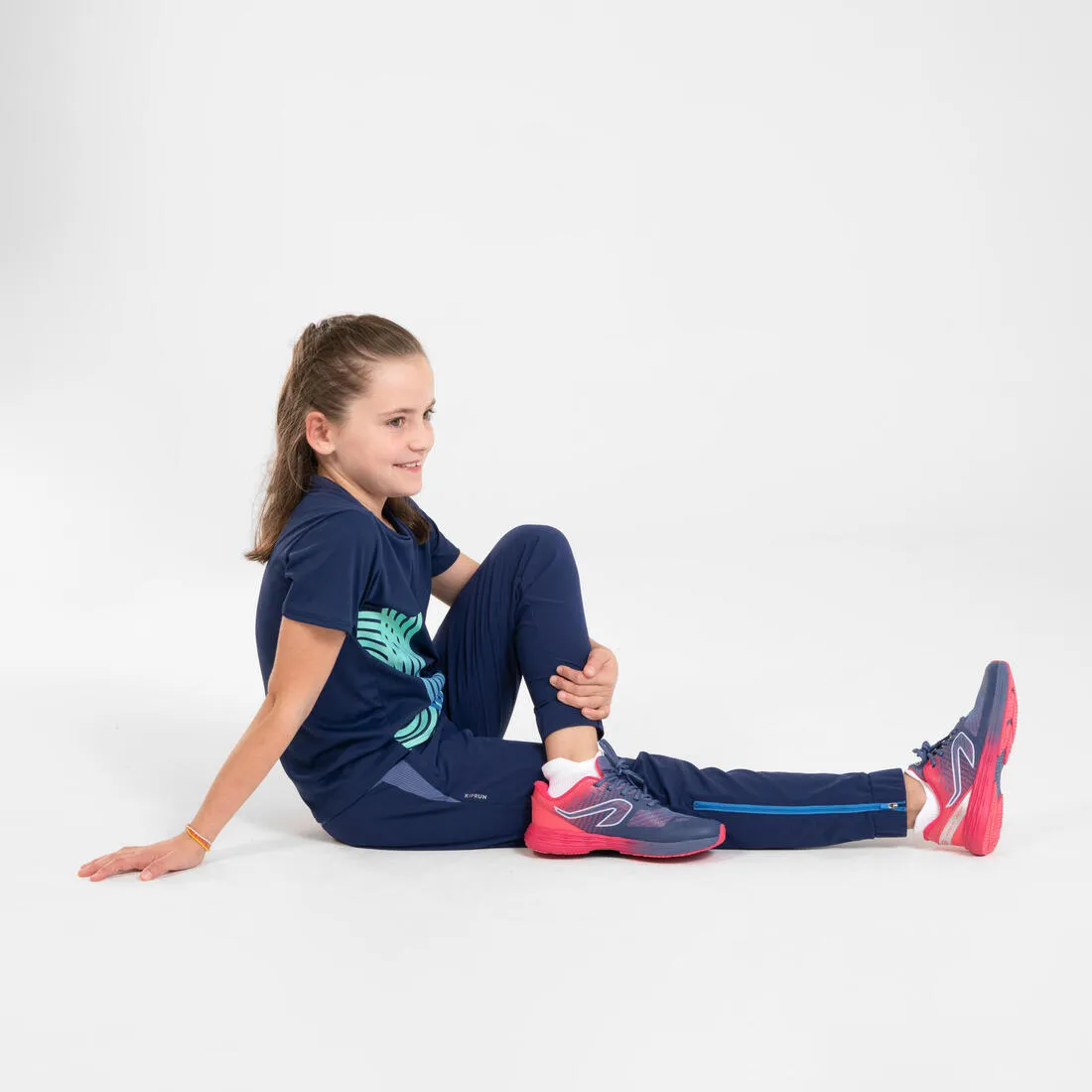 Kids Running Trousers w/ Zip - Kiprun Dry  Navy