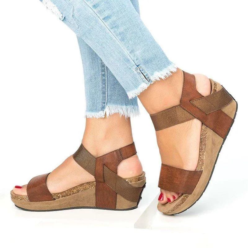 Large Size Double Band Wedges Sandals