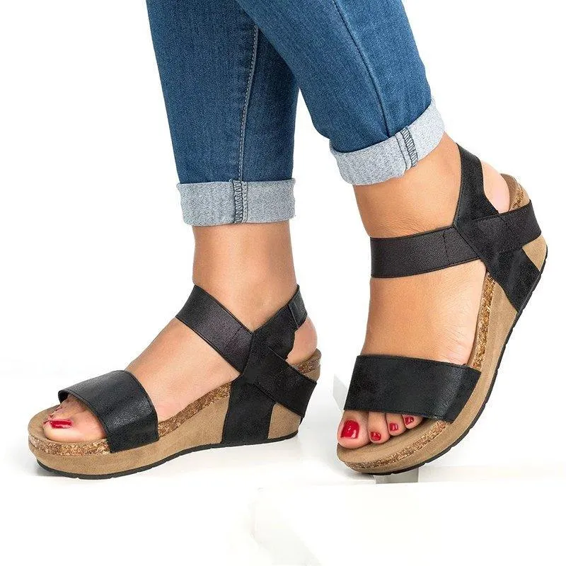Large Size Double Band Wedges Sandals