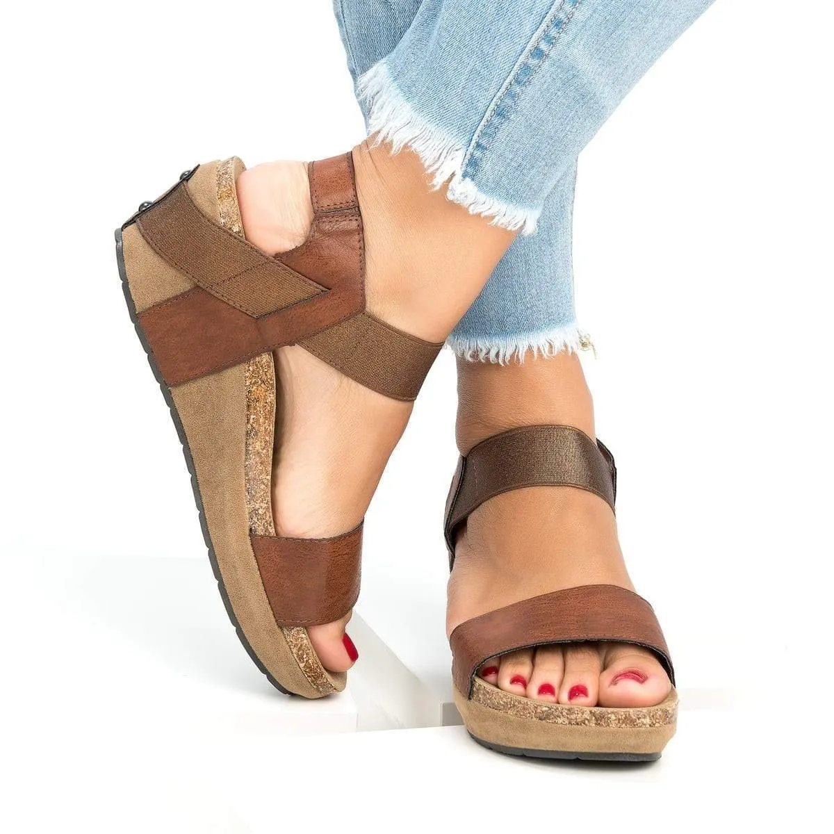 Large Size Double Band Wedges Sandals