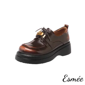 Leather Loafers with Thickened Outsole and Golden Plated Buckle