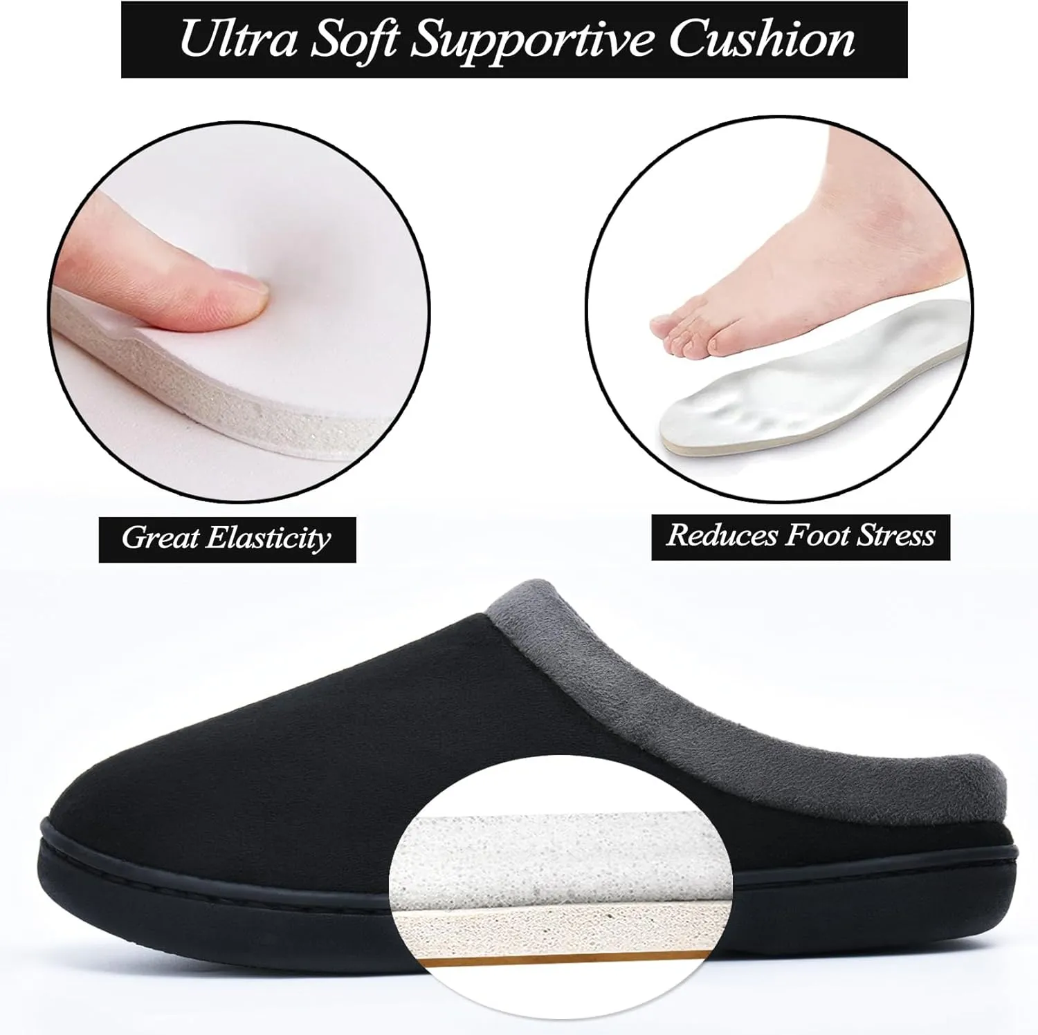 LORDFON Memory Foam Mens Slippers Slip-On Comfy House Slippers for Men Indoor Outdoor Non-Slip Warm Winter Men??s Bedroom Slippers Size