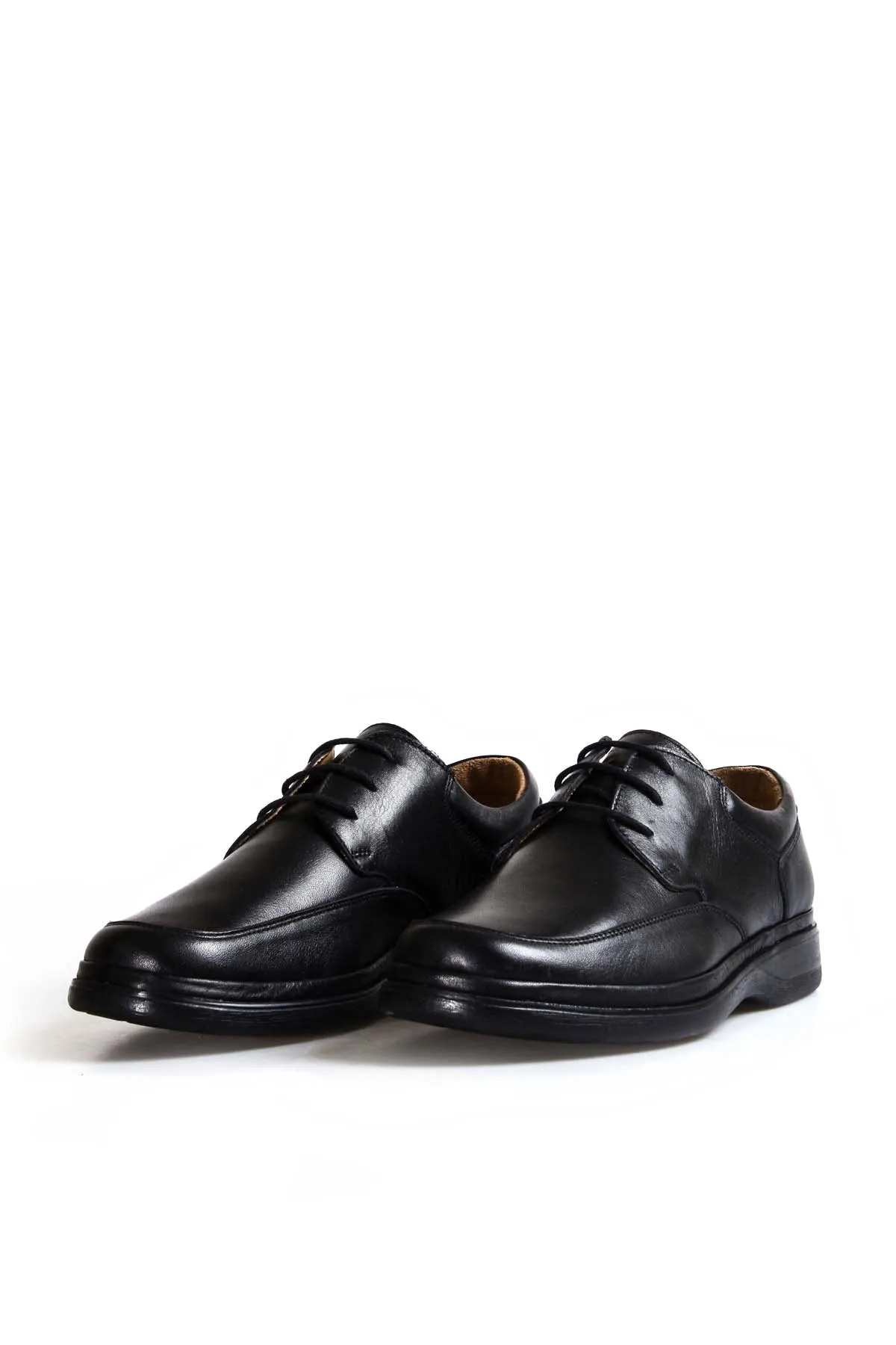 Men's Black Leather Lace-Up Shoes with Cushioned Sole - Wessi