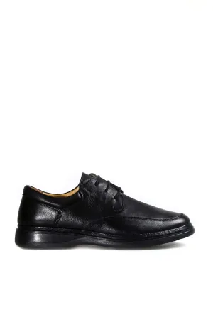 Men's Black Leather Lace-Up Shoes with Cushioned Sole - Wessi
