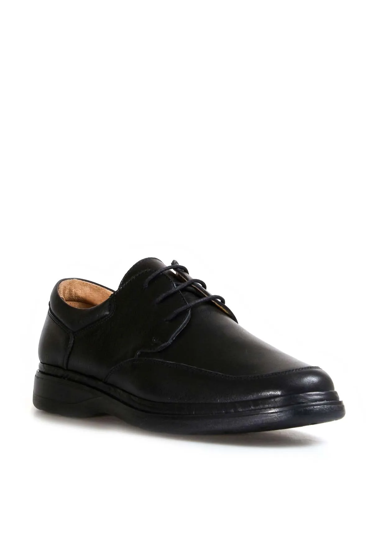 Men's Black Leather Lace-Up Shoes with Cushioned Sole - Wessi