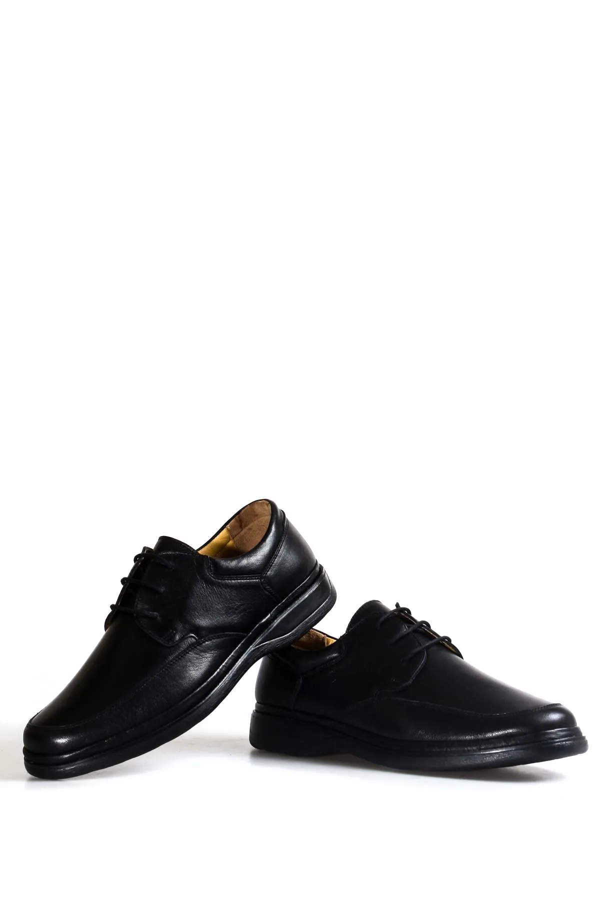 Men's Black Leather Lace-Up Shoes with Cushioned Sole - Wessi