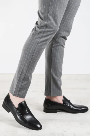 Men's Black Leather Slip-On Loafers with Braided Strap Detail - Wessi