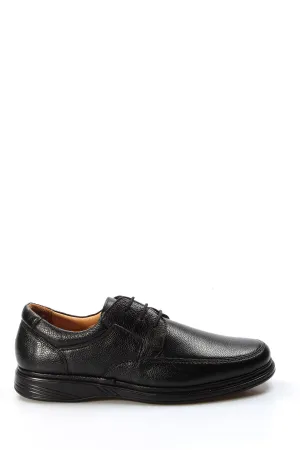 Men's Black Pebbled Leather Lace-Up Shoes - Wessi