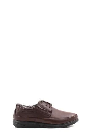 Men's Brown Leather Fleece-Lined Casual Shoes - Wessi