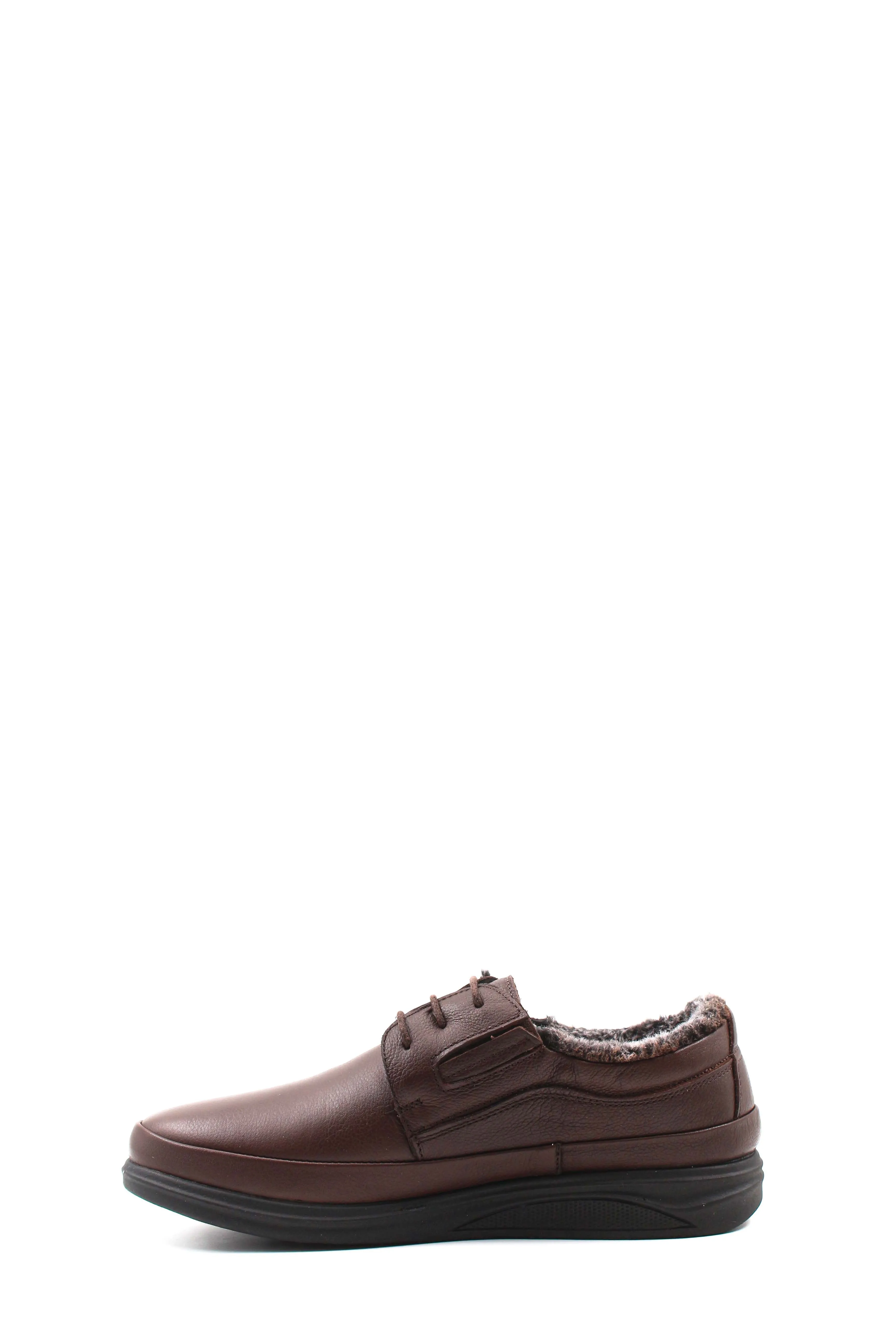 Men's Brown Leather Fleece-Lined Casual Shoes - Wessi