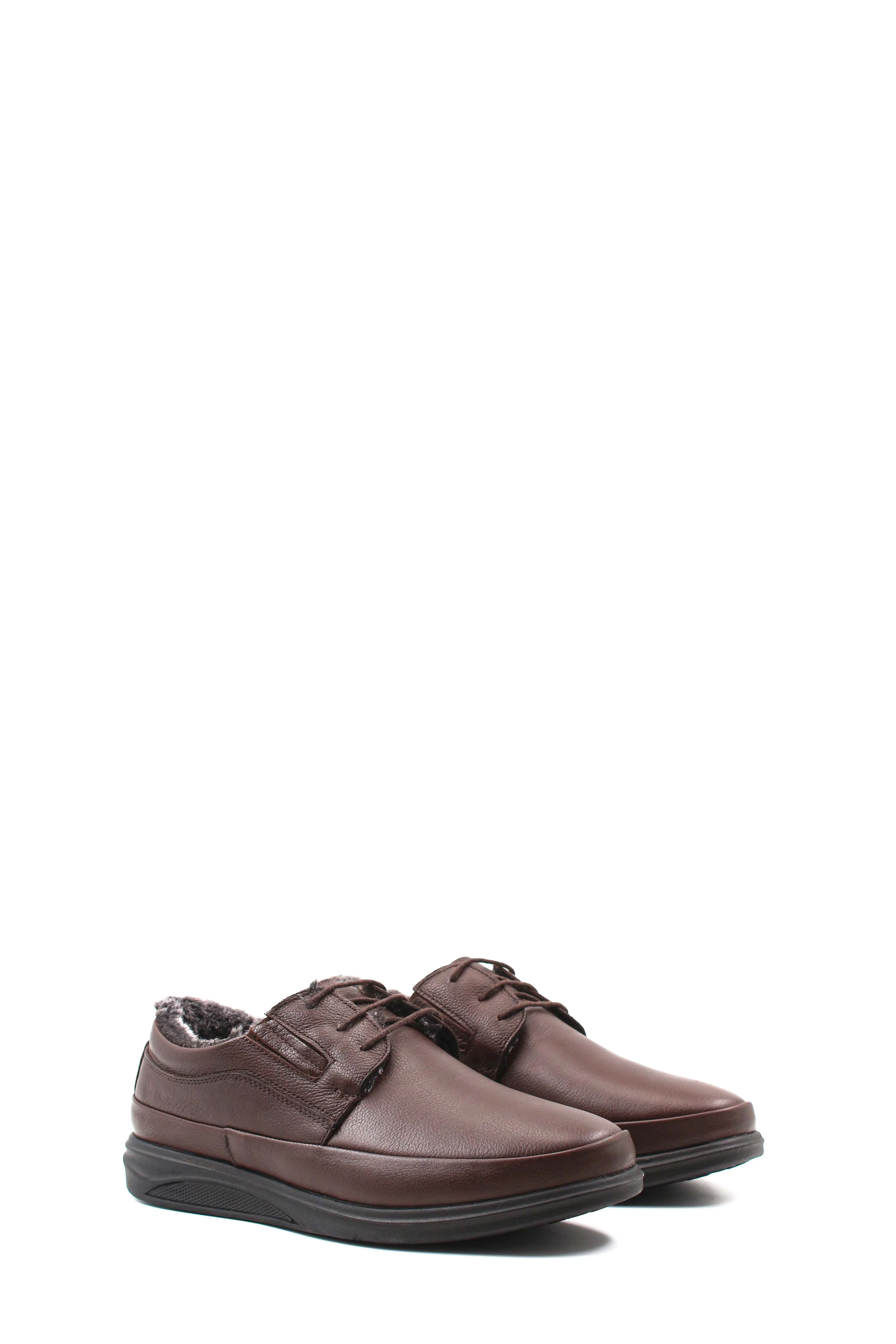 Men's Brown Leather Fleece-Lined Casual Shoes - Wessi