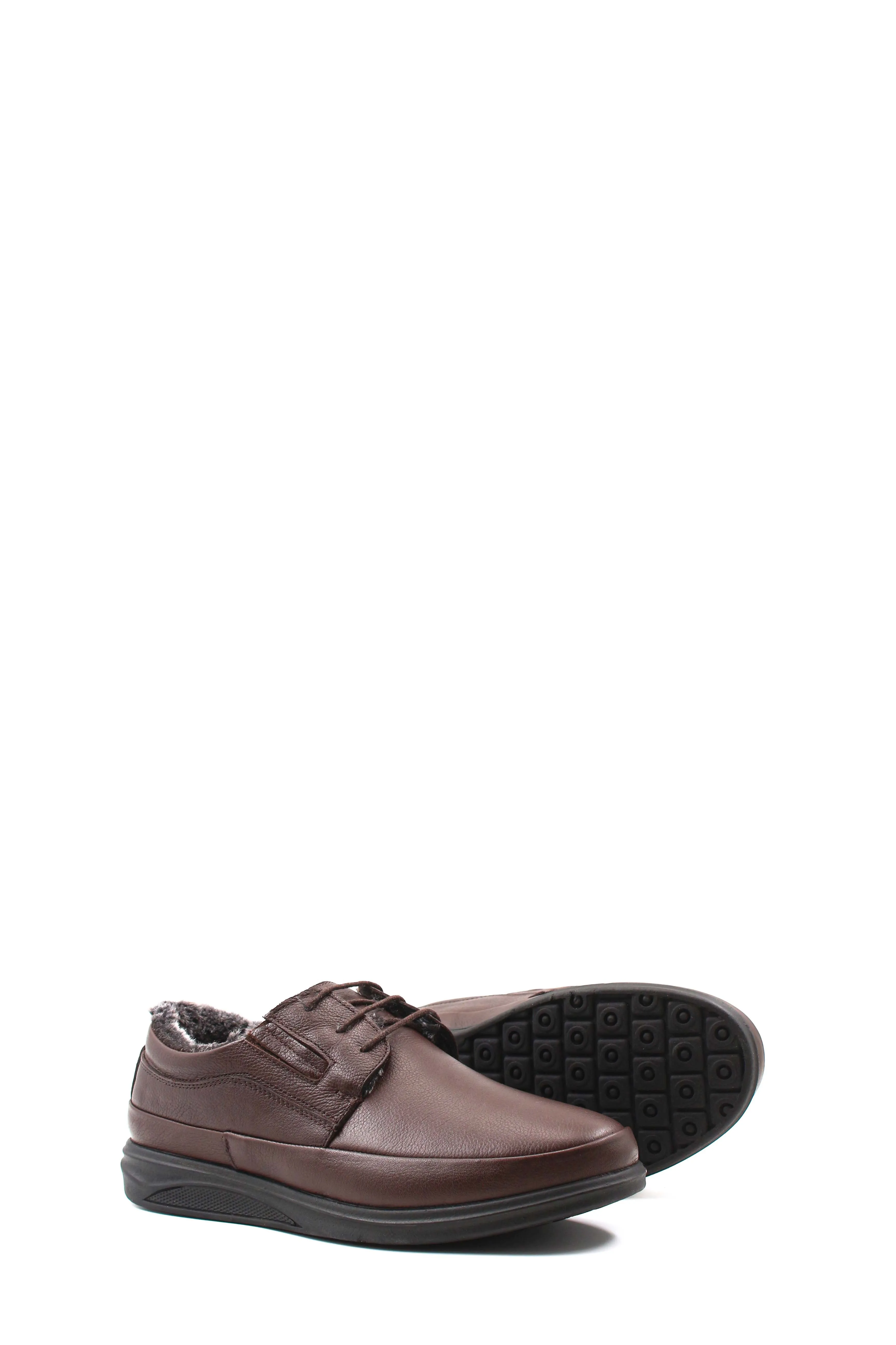 Men's Brown Leather Fleece-Lined Casual Shoes - Wessi