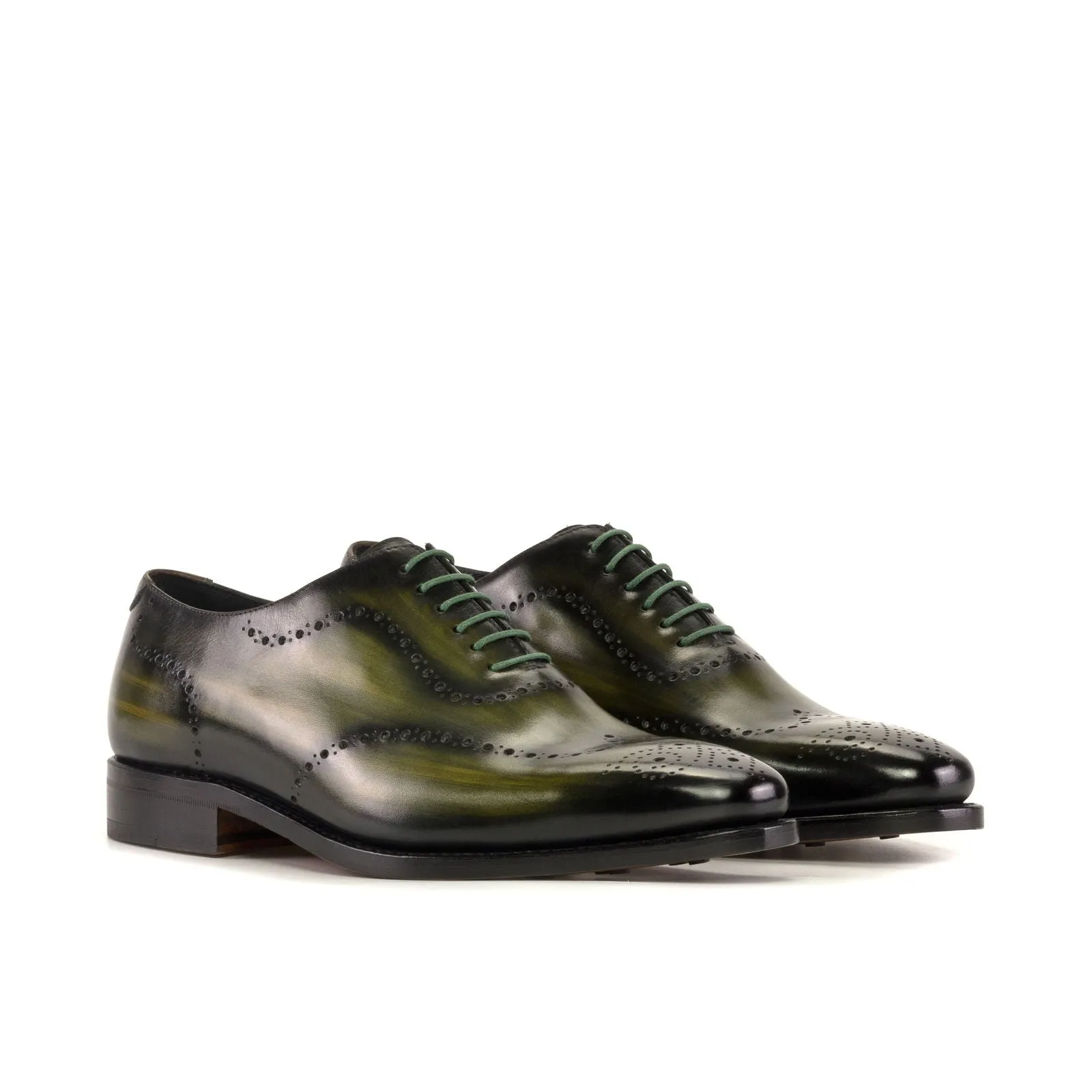 Men's Wholecut Shoes Patina Leather Goodyear Welt Wide Plus Size Brown Green 5444