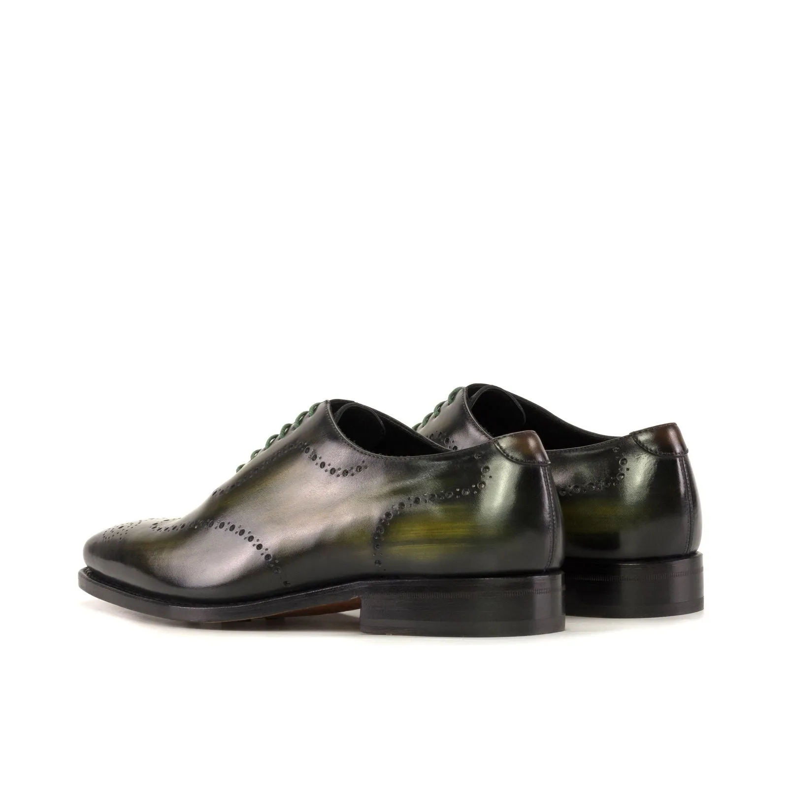 Men's Wholecut Shoes Patina Leather Goodyear Welt Wide Plus Size Brown Green 5444