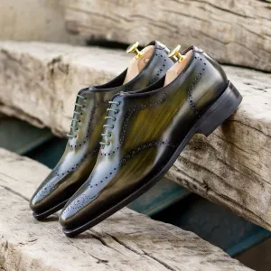 Men's Wholecut Shoes Patina Leather Goodyear Welt Wide Plus Size Brown Green 5444