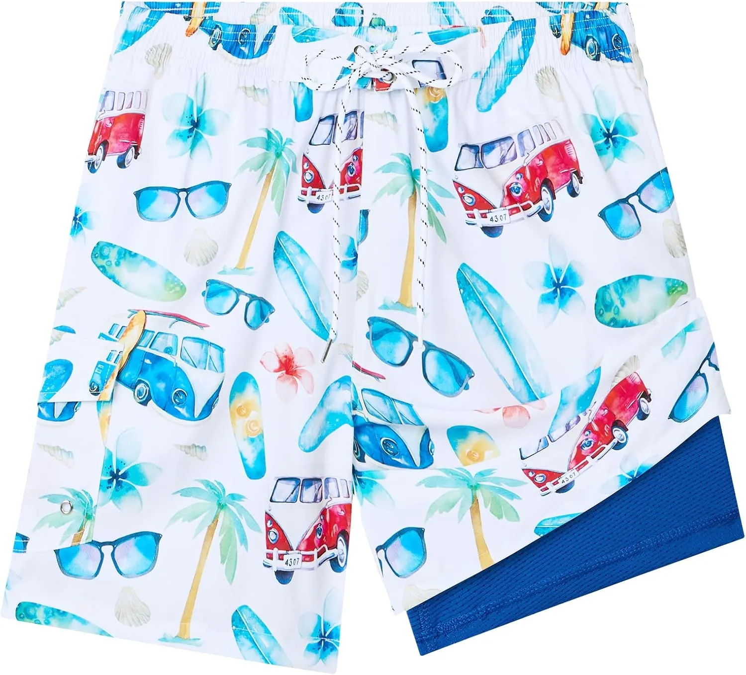 Milin Naco Mens Swim Trunks 7" Compression Liner Quick Dry 2 in 1 Board Shorts with Zip Pockets Bathing Suits for Men