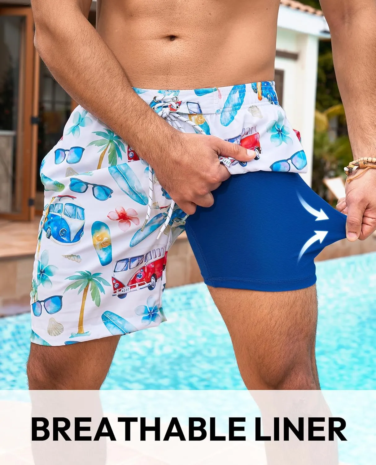 Milin Naco Mens Swim Trunks 7" Compression Liner Quick Dry 2 in 1 Board Shorts with Zip Pockets Bathing Suits for Men